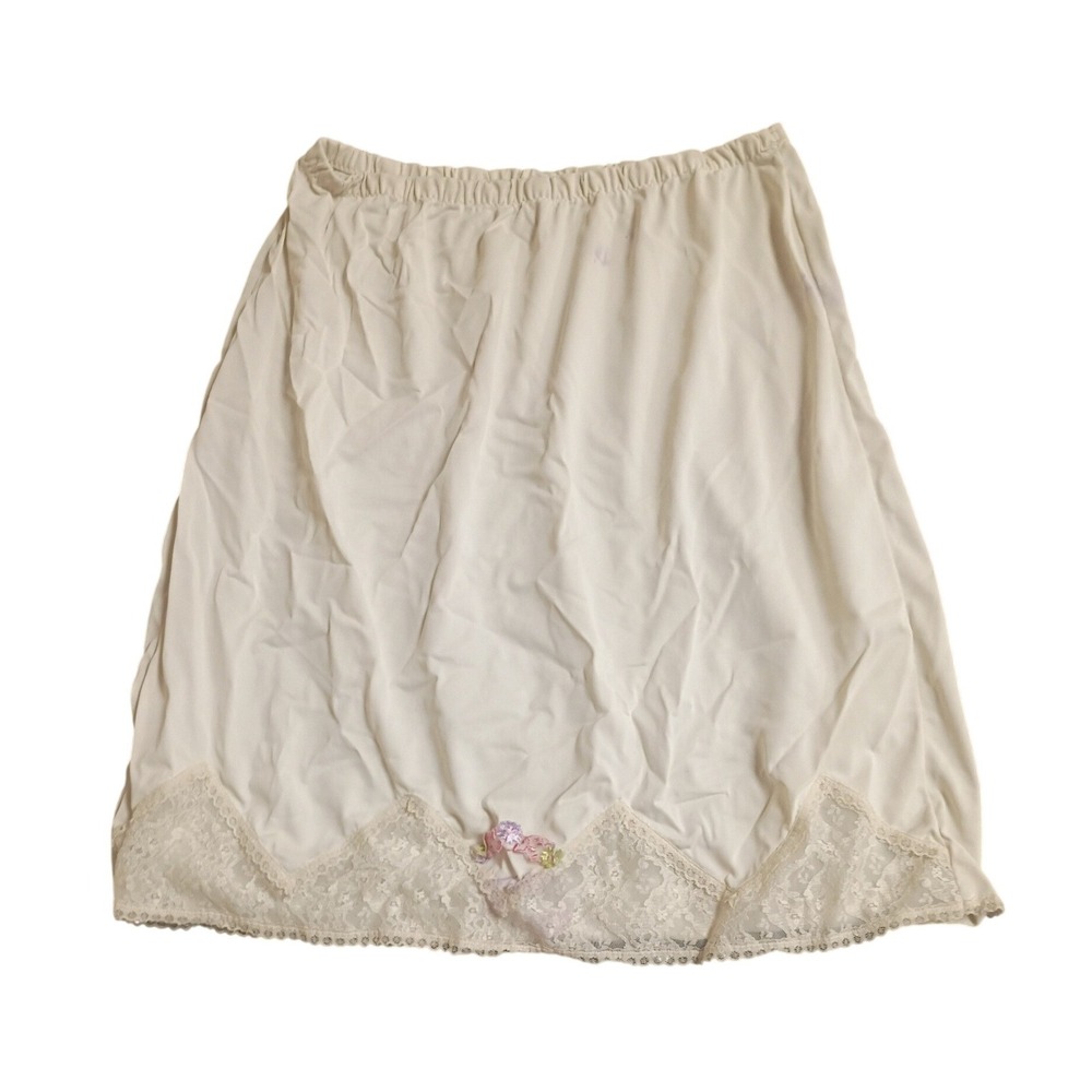 Vintage Half Slip Skirt Womens Medium Cream Vintage Lace Floral Coquette
